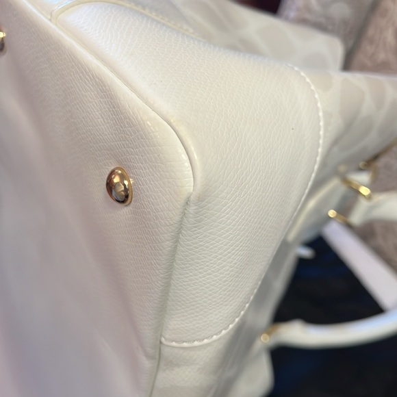 Like NEW Vera Bradley Emma Satchel in Ikat Diamonds Oyster all Genuine Leather - Picture 7 of 12